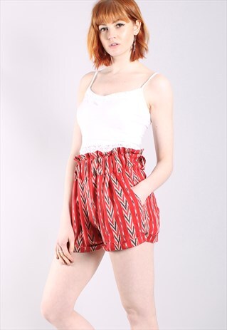 VINTAGE 90S AZTEC PATTERNED PAPERBAG WAIST MINI SHORTS
