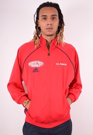ADIDAS MENS VINTAGE TRACKSUIT TOP JACKET LARGE RED 90S
