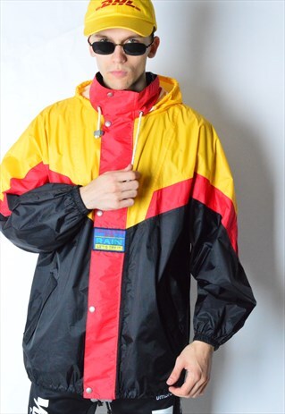 VINTAGE 90S YELLOW COLOUR BLOCK SHELL RAIN COAT