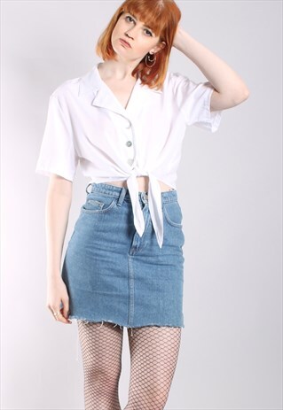 VINTAGE 80S WHITE CROPPED TIE UP SHIRT