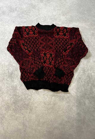 VINTAGE ABSTRACT KNITTED JUMPER PATTERNED GRANDAD SWEATER