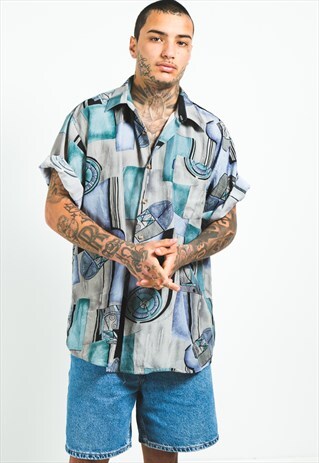 VINTAGE 80S CRAZY PATTERN FESTIVAL SHORT SLEEVE SHIRT/S5080