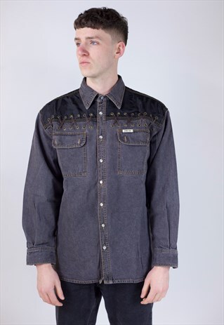VINTAGE 90S GREY DENIM WITH LACE DETAIL JACKET