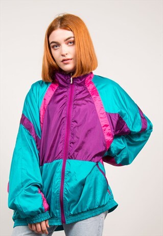 90'S VINTAGE COLOURBLOCK BRIGHT SHELL TRACKSUIT JACKET TOP