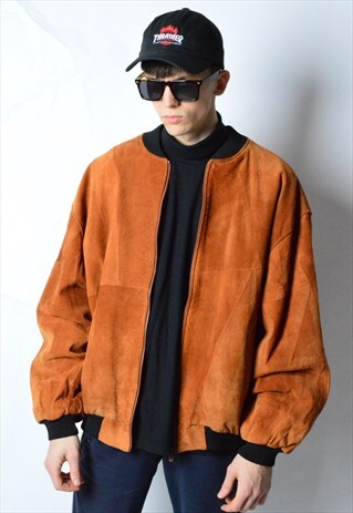 VINTAGE 90S BROWN LEATHER BOMBER JACKET