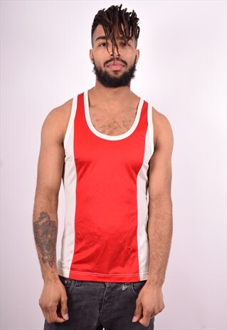 ADIDAS MENS VINTAGE VEST TOP SMALL RED 90'S