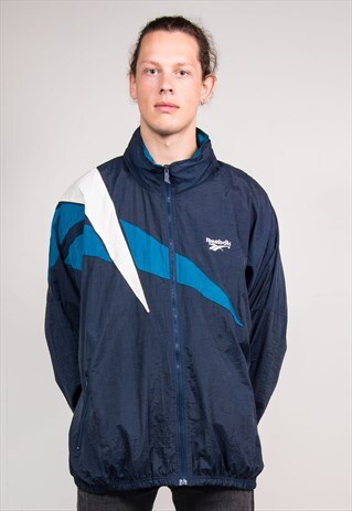 90'S VINTAGE NAVY BLUE REEBOK SHELL TRACKSUIT JACKET