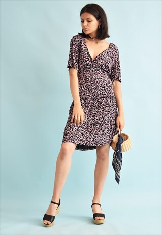 90'S RETRO FLORAL PRINT FESTIVAL SMOCK MINI DRESS