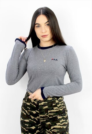 90'S RETRO GREY LONG-SLEEVED CROP TOP