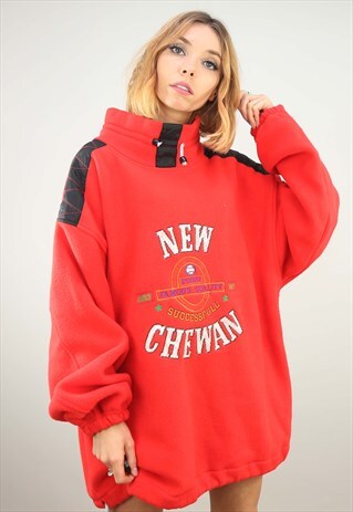 VINTAGE OVERSIZED 1/4 ZIP RED FESTIVAL FLEECE