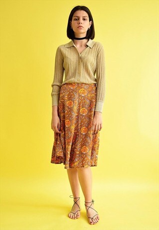 70'S HIPPIE FESTIVAL FLORAL PRINT MIDI A LINE SKIRT