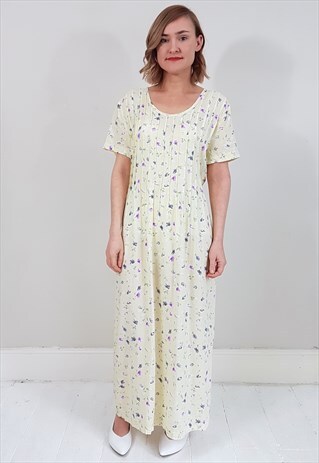 VINTAGE 90'S PALE YELLOW AND LILAC FLORAL MAXI DRESS
