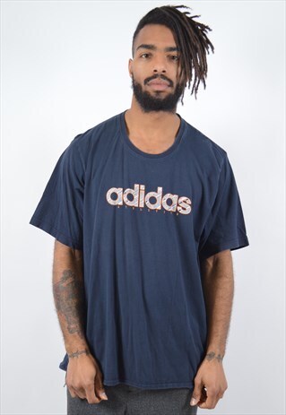 ADIDAS MENS VINTAGE T-SHIRT TOP XXL BLUE 90S