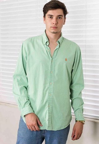 VINTAGE RALPH LAUREN STRIPE SHIRT LOGO 90S L 9.5