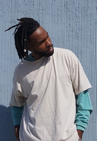 90S OVERSIZE MINIMALIST SPORTSWEAR CREAM SHORT SLEEVE TEE