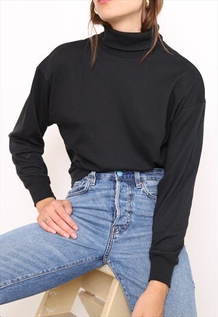 VINTAGE 90S BLACK POLO HIGH TURTLE ROLL NECK TOP