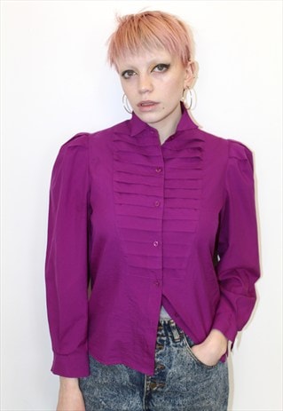 90S VINTAGE PURPLE PLEAT SMART EVENING BOHO VICTORIANA SHIRT