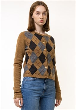 Vintage Brown Check Crew Neck Wool Sweater 5622