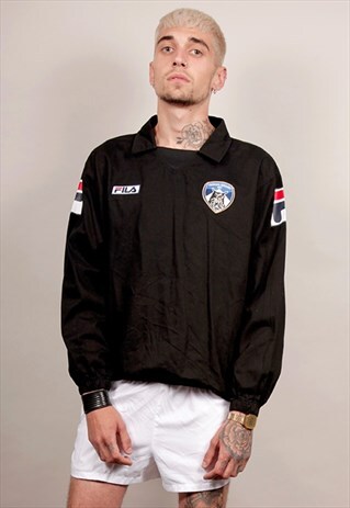 VINTAGE 90'S FILA COLLARED BLACK LOGO SWEATSHIRT