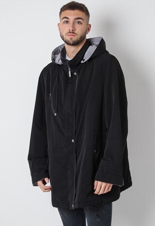 VINTAGE NAUTIA LONGLINE COAT JACKET IN BLACK LARGE