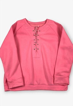 Vintage Oversized Lace Up Sweatshirt Pink 2XL BV15798