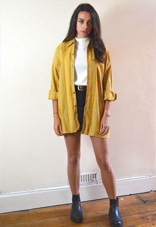 1990S VINTAGE YELLOW AND ORANGE STRIPED LONG SLEEVE SHIRT