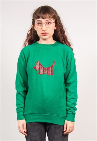VINTAGE 90'S GREEN SCOTTY DOG CUTE SWEATSHIRT