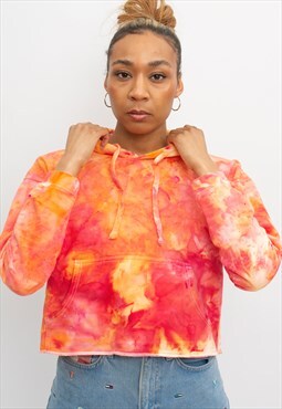 Cropped Hoodie Hand Dyed Orange and Red