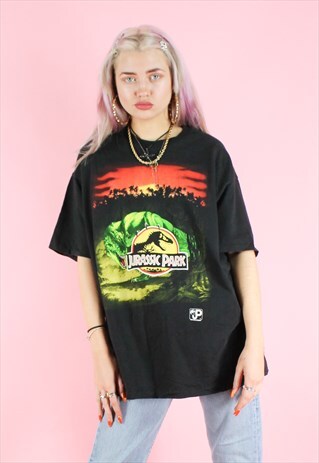 VINTAGE 90S Y2K 1993 BLACK RARE JURASSIC PARK MOVIE T-SHIRT