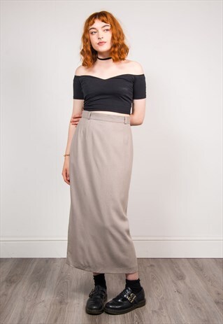 90'S VINTAGE GREY SMART GRUNGE STYLE MAXI SKIRT