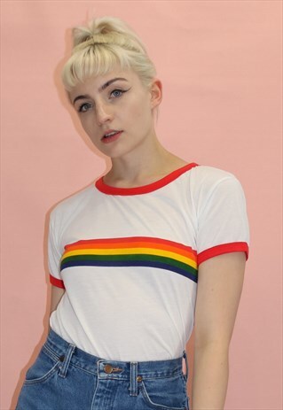 RAINBOW RINGER T-SHIRT IN WHITE
