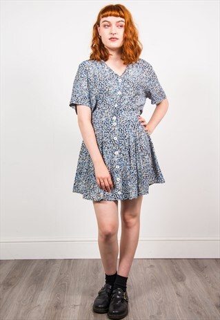VINTAGE 90'S BLUE FLORAL PATTERN DRESS