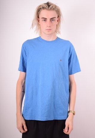 TOMMY HILFIGER MENS VINTAGE T-SHIRT TOP MEDIUM BLUE 90S