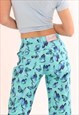 Blue Butterfly Print Straight Leg Jeans