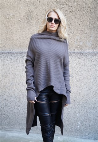KHAKI SWEATER SWEATER DRESS KNIT TOP MAXI BLOUSE F1656