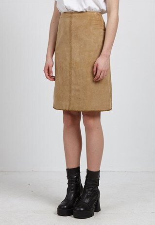VINTAGE BEIGE SUEDE MINI SKIRT