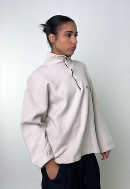 Cream 90s Nautica Embroidered 1/4 Zip Fleece Sweatshirt