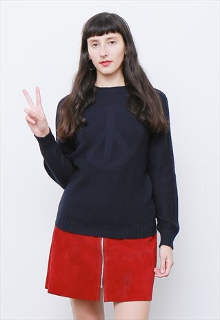 RARE 90'S VINTAGE MOSCHINO NAVY CND WOOL BLEND JUMPER