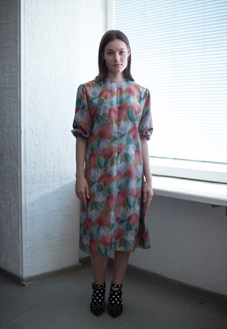 VINTAGE 60'S MULTI COLOUR PATTERNED SHORT SLEEVED DRESS