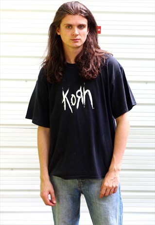 VINTAGE NAVY GRAPHIC KORN PRINT T-SHIRT