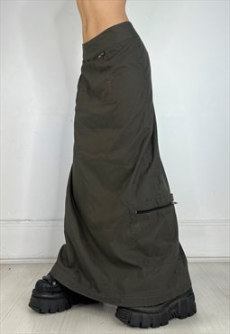 Vintage Y2k DDP Maxi Skirt Cargo Utility Khaki Archival 90s