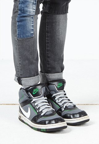 VINTAGE GREY BLACK GREEN NIKE AIR HI-TOPS TRAINERS