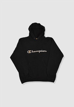 Vintage 90s Champion Embroidered Logo Hoodie in Black