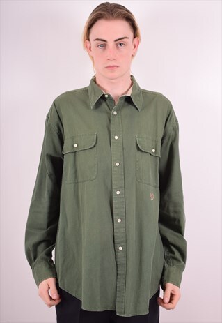 TOMMY HILFIGER MENS VINTAGE DENIM SHIRT XL GREEN 90S