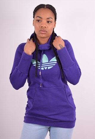 ADIDAS WOMENS VINTAGE HOODIE JUMPER SMALL PURPLE 90S