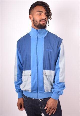 ADIDAS MENS VINTAGE BOMBER JACKET LARGE BLUE 90S