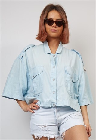 VINTAGE 90'S KRIZIA CROP SHORT-SLEEVE DENIM SHIRT