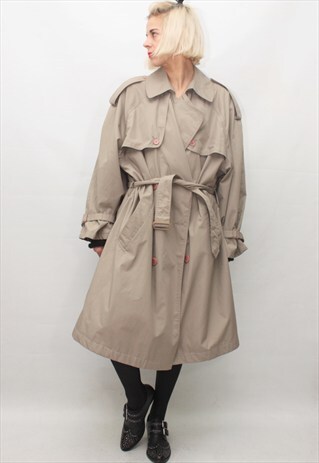 VINTAGE 80'S AMAZING CLASSIC BEIGE TRENCH COAT WITH BELT