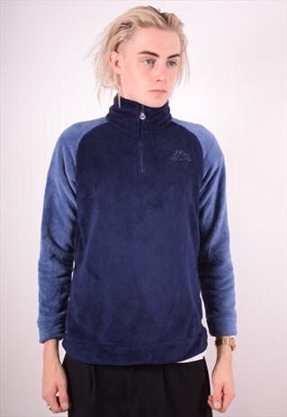 KAPPA MENS VINTAGE FLEECE JUMPER MEDIUM BLUE 90S