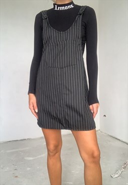 Vintage Striped Mini Black Dress